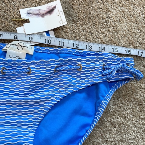 NWT (XL) Jessica Simpson swim bottom sky blue white wave gold grommets brand new - Picture 8 of 10